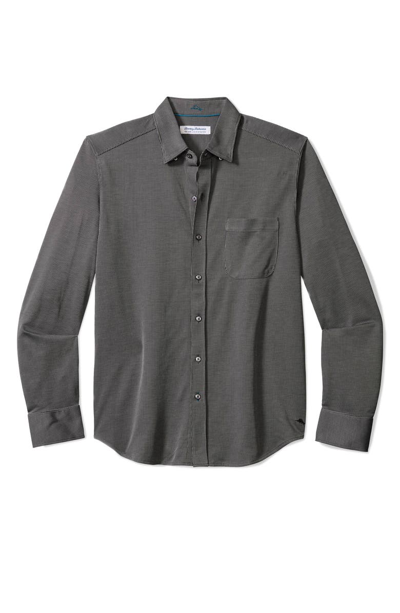 Tommy Bahama San Lucio Sol Stripe IslandZone<sup>®</sup> Cotton Blend Button-Up Shirt, Main, color, Coal