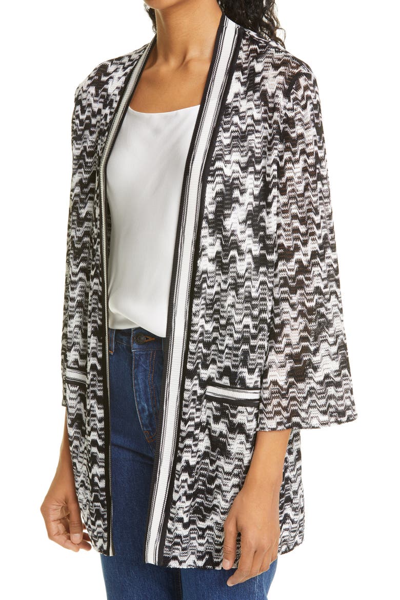 Contrast Trim Long Cardigan, Alternate, color, BLACK/ WHITE