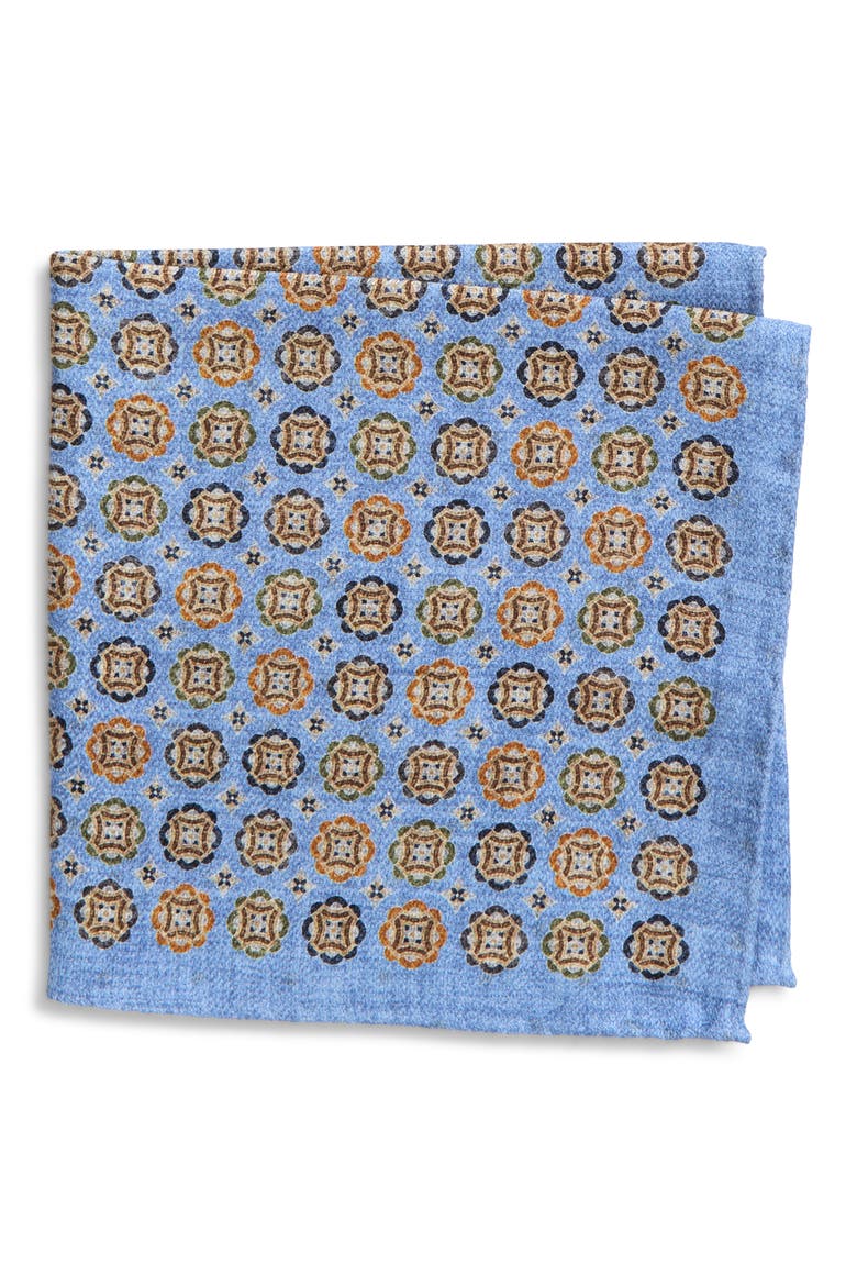 Medallion Silk Pocket Square, Main, color, LT BLUE
