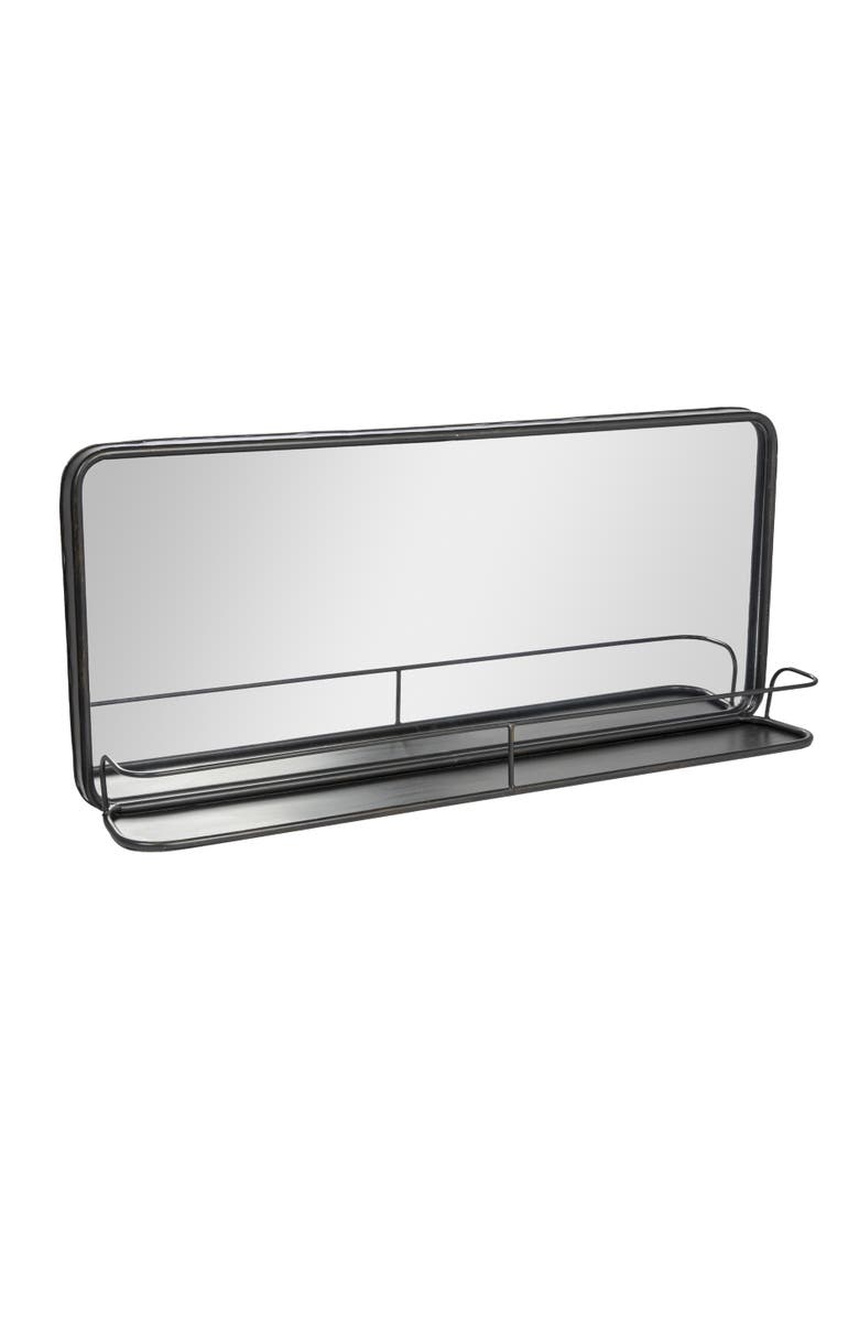 Storied Home Wide Metal Framed Rectangle Wall Mirror with Shelf, Black, Main, color, Black