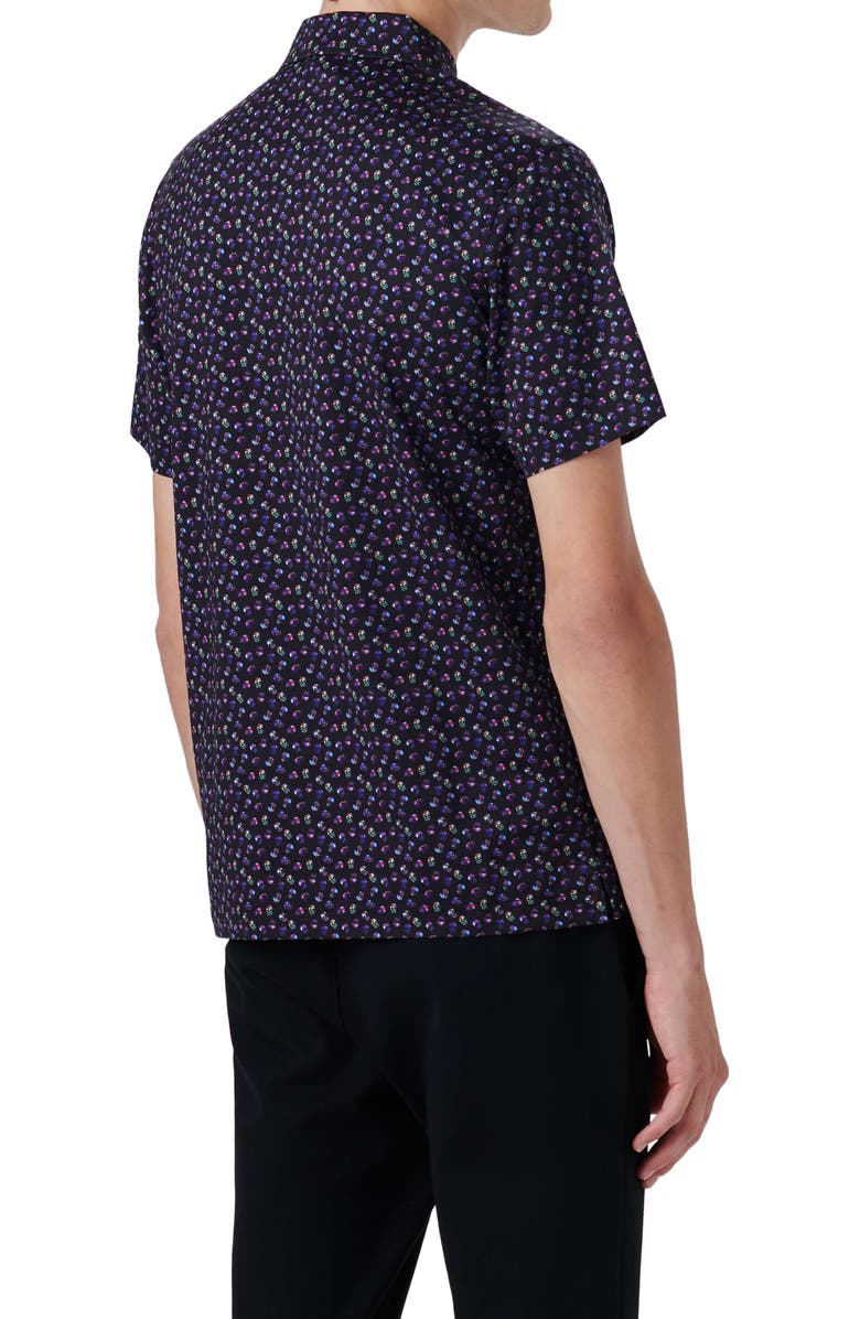 Bugatchi OoohCotton<sup>®</sup> Skull Print Short Sleeve Polo, Alternate, color, Black