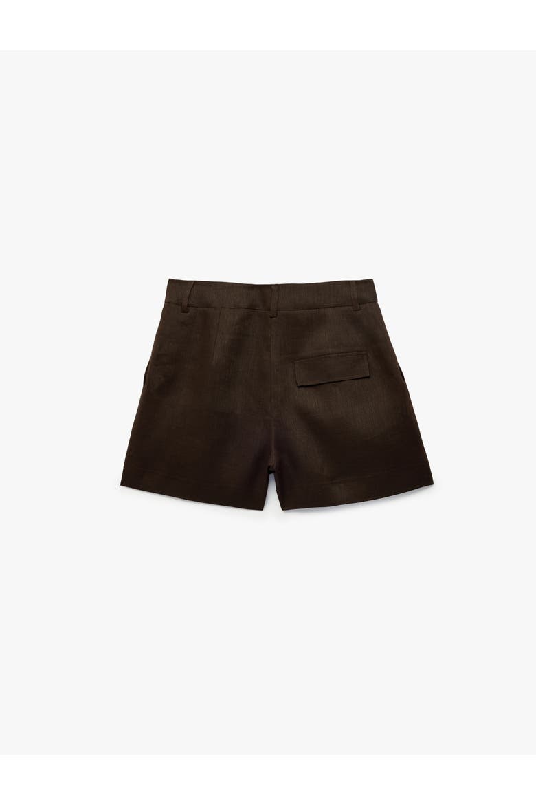 Structured Linen Blend Tailored Shorts with Pleat, Alternate, color, BROWN
