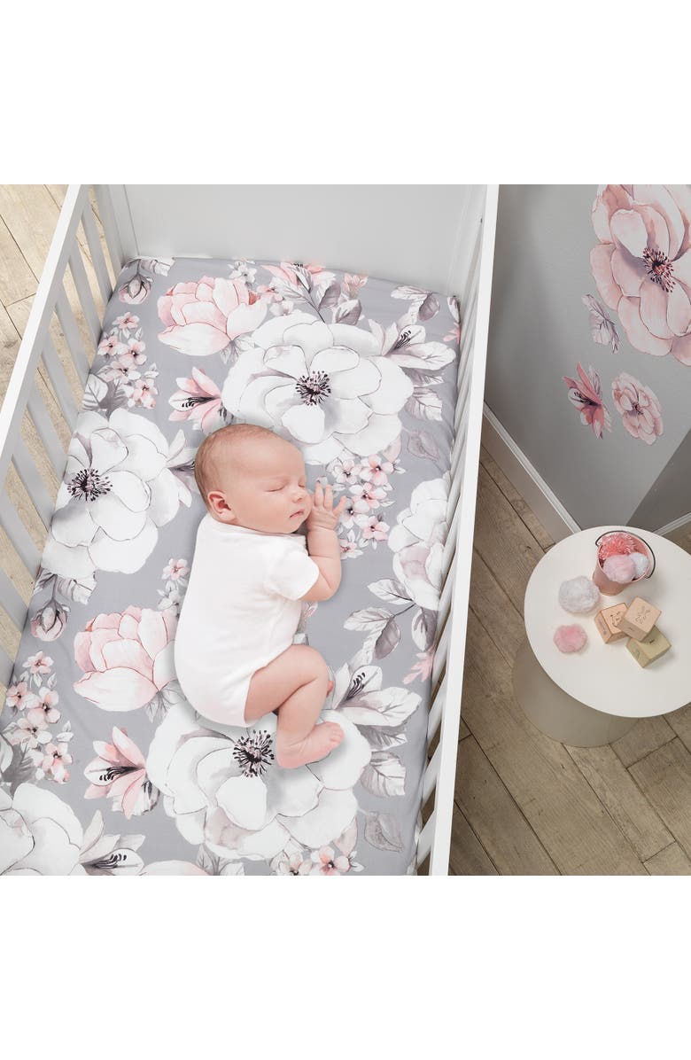 Lambs & Ivy Signature Botanical Baby Watercolor Floral Cotton Crib Sheet, Alternate, color, Gray