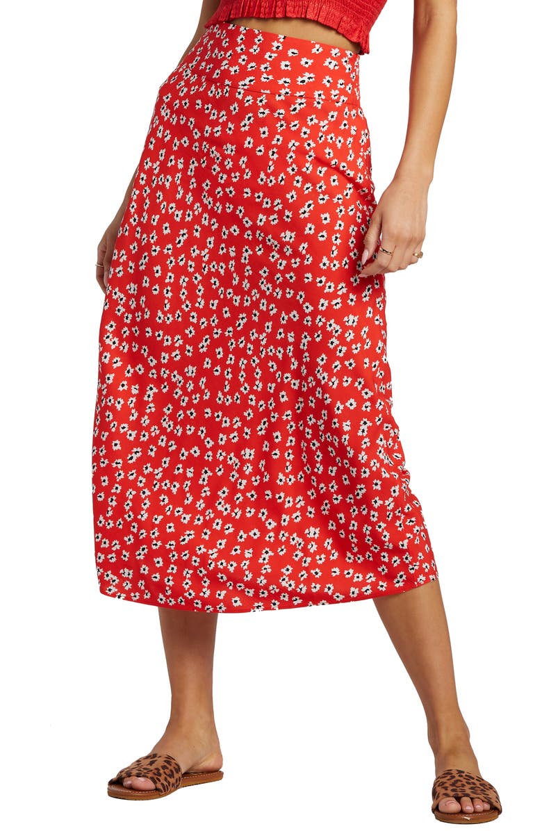Billabong Fresh to Free Midi Skirt, Main, color, Fuego