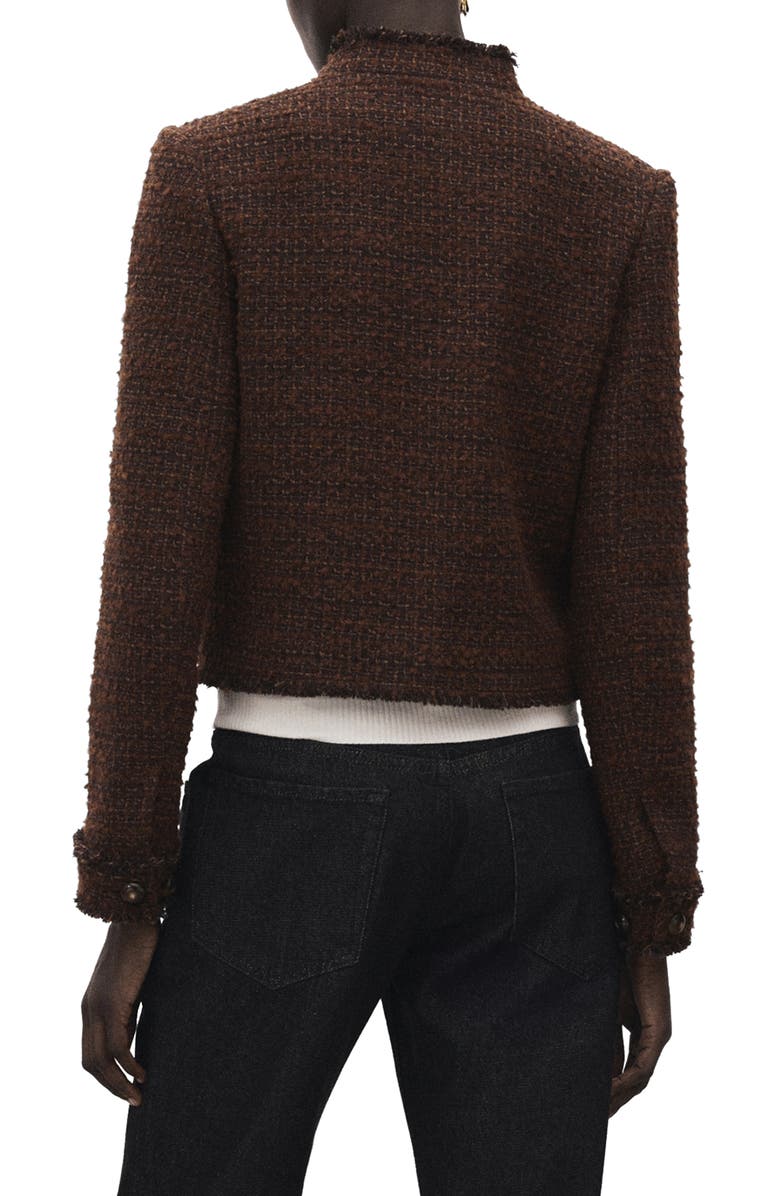 MANGO Fray Tweed Jacket, Alternate, color, Brown