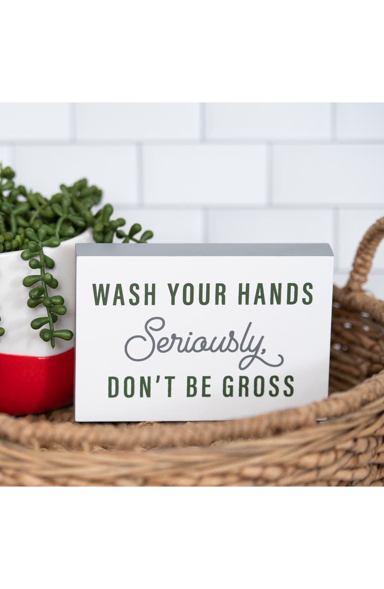Totalee Gift MDF Wash Your Hands. Block Decor Metal White, Alternate, color, White