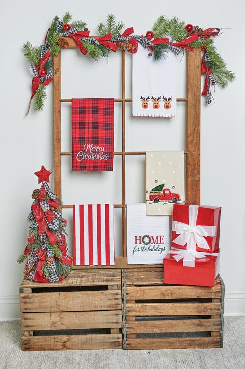 C & F Home C&f Home Three Christmas Reindeers Embroidered Cotton Dishtowel In White