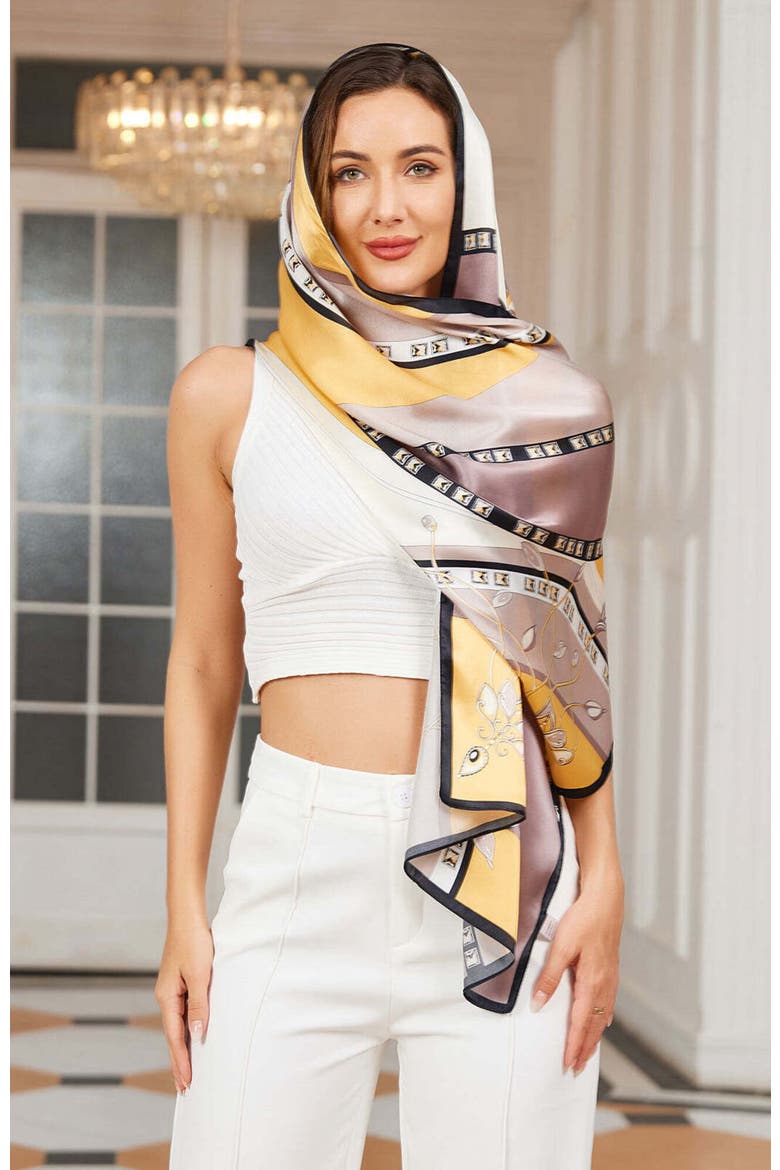 Mulberry Silk Printed Rectangular Long Shawl Scarf, Alternate, color, Yellow