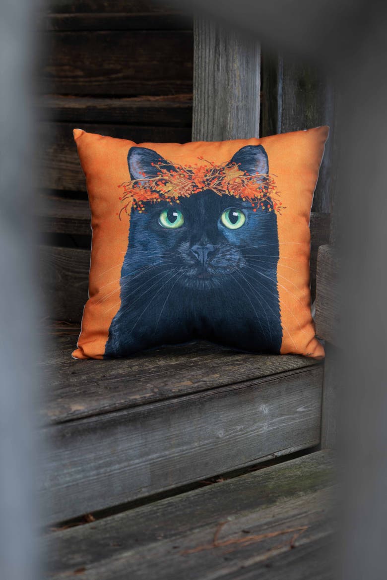 Black Cat Halloween Accent Throw Pillow 18" x 18", Alternate, color, Orange
