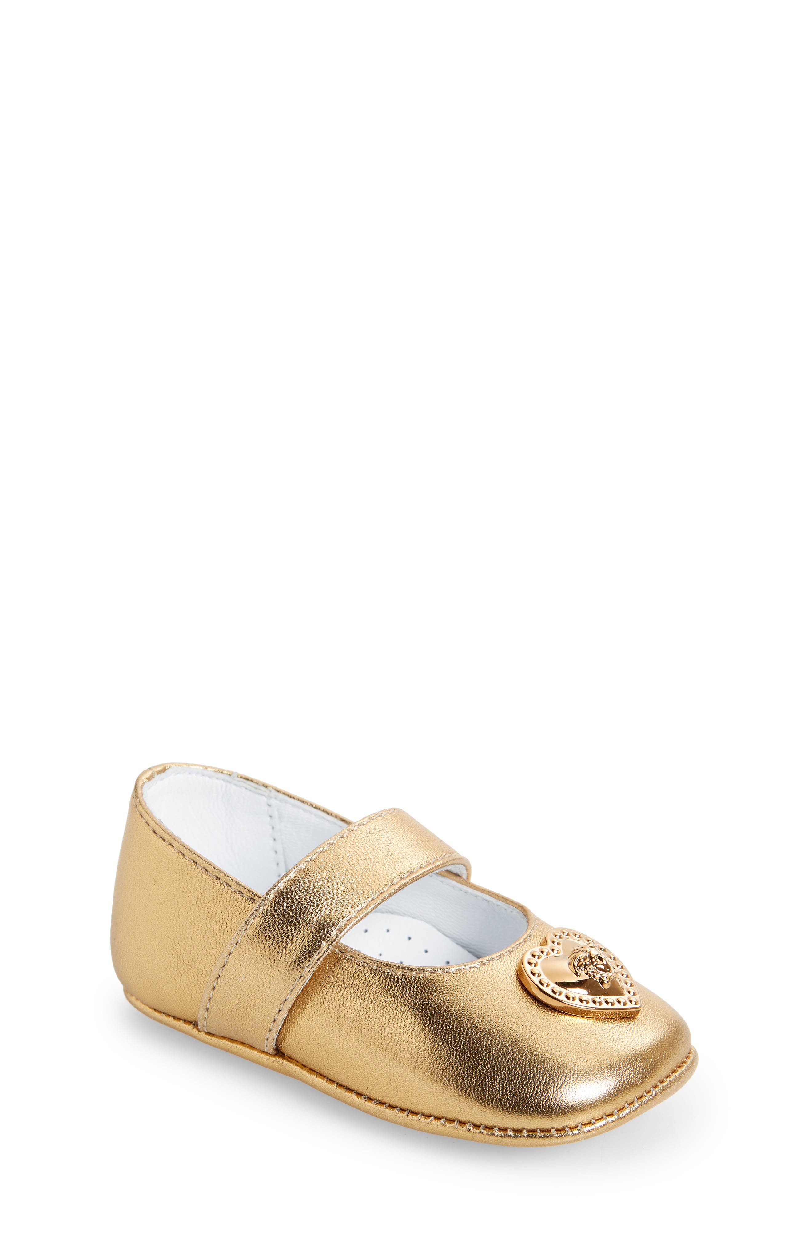 Versace Heart Medusa Mary Jane Ballet Crib Shoe, Main, color, 