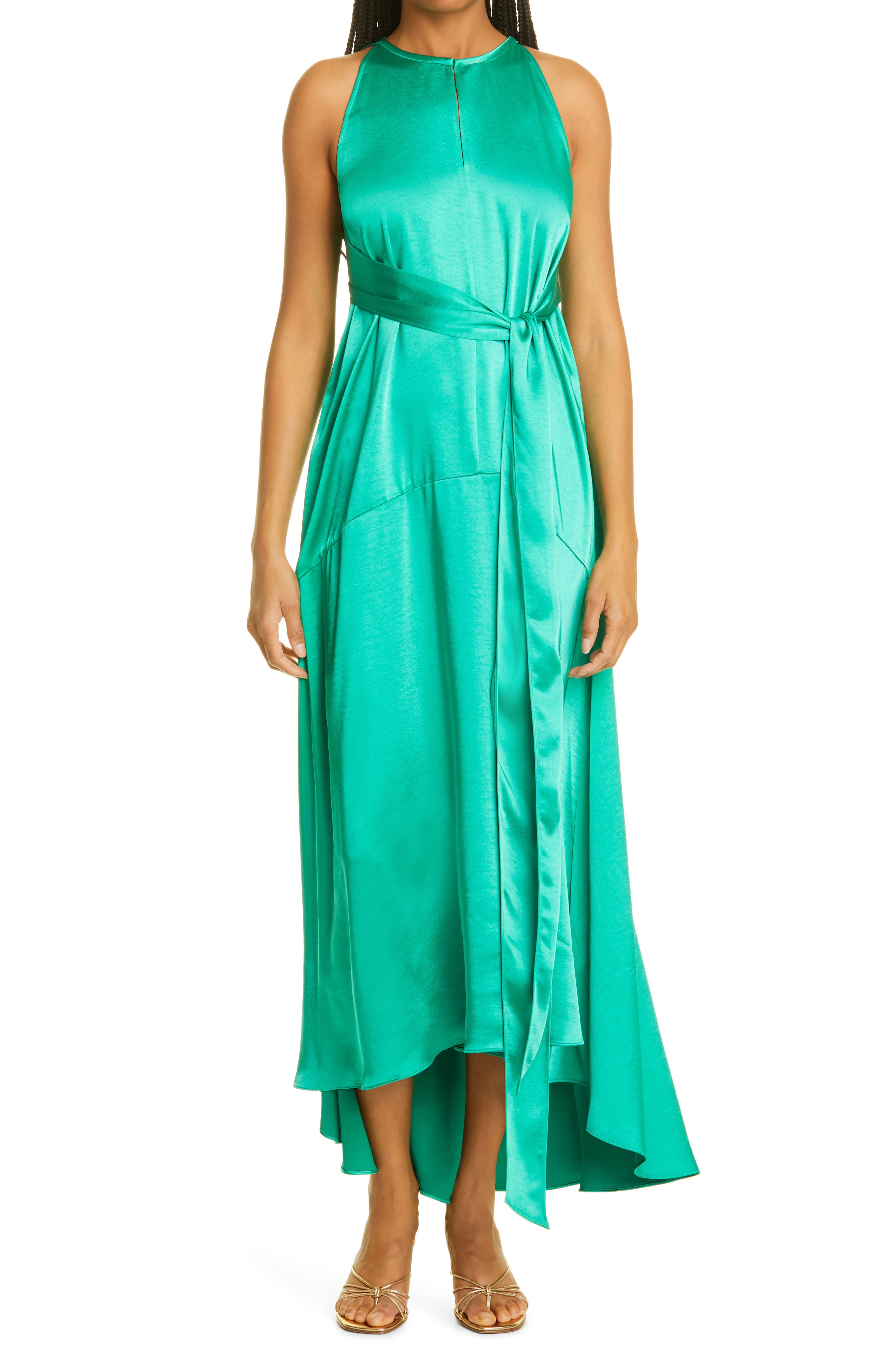 Ted Baker London Mmilly Tie Waist Satin Halter Dress