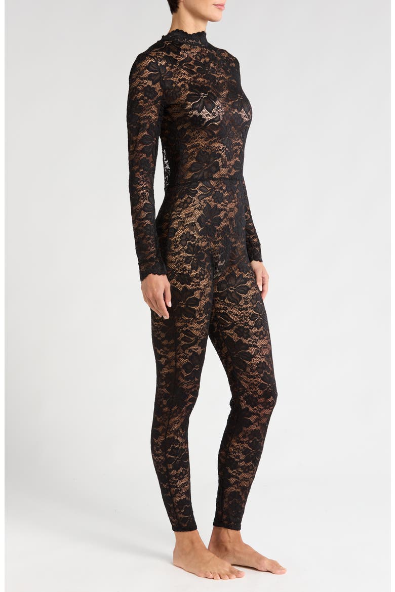 Long Sleeve Floral Lace Catsuit, Alternate, color, BLACK