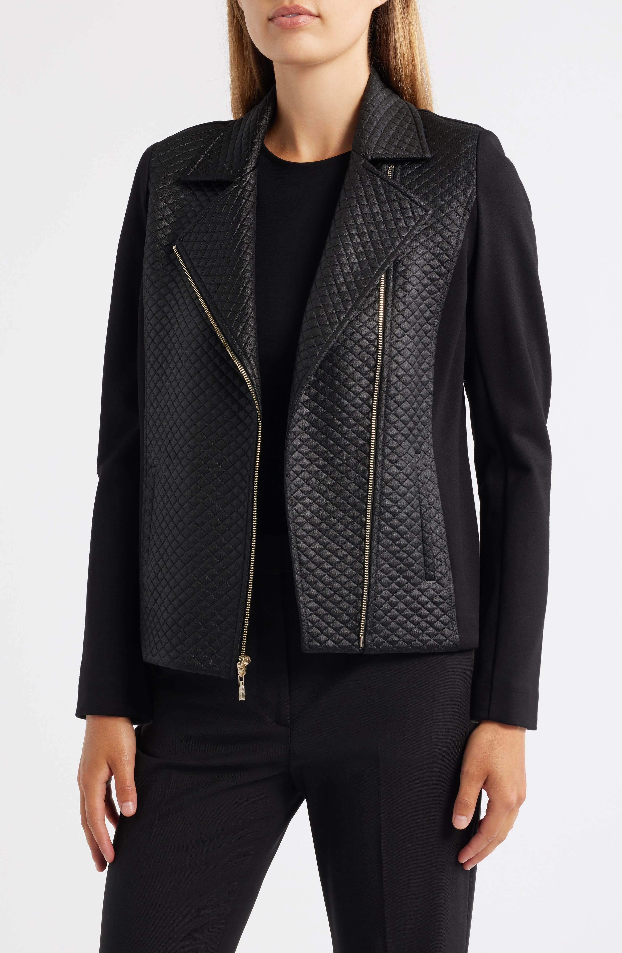 Mixed Media Quilted Moto Jacket
