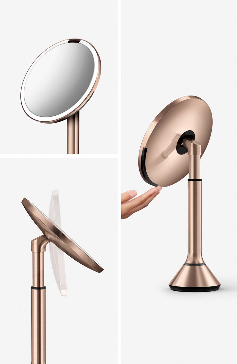 simplehuman 8-Inch Sensor Rechargeable Tabletop Mirror, Alternate, color, Rose Gold