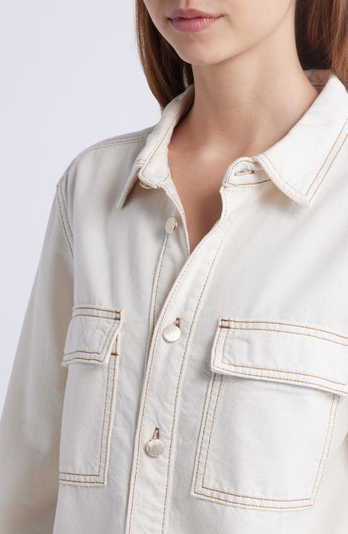 Shop Frame Trapunto Oversize Cotton Blend Denim Button-up Shirt In Vanilla Bean