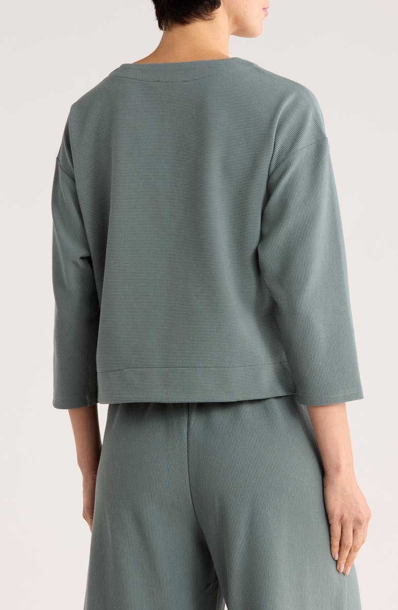 Adrianna Papell Three-Quarter Sleeve Drop Shoulder Rib Knit Top, Alternate, color, Sea Green