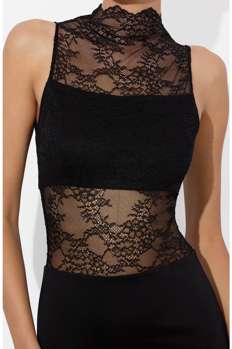 Nichol Lace Detail Gown, Alternate, color, BLACK