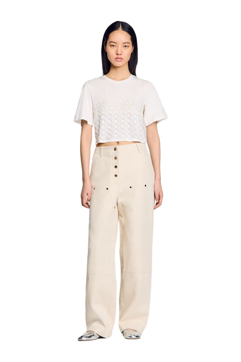 Beaded cropped T-shirt, Main, color, White