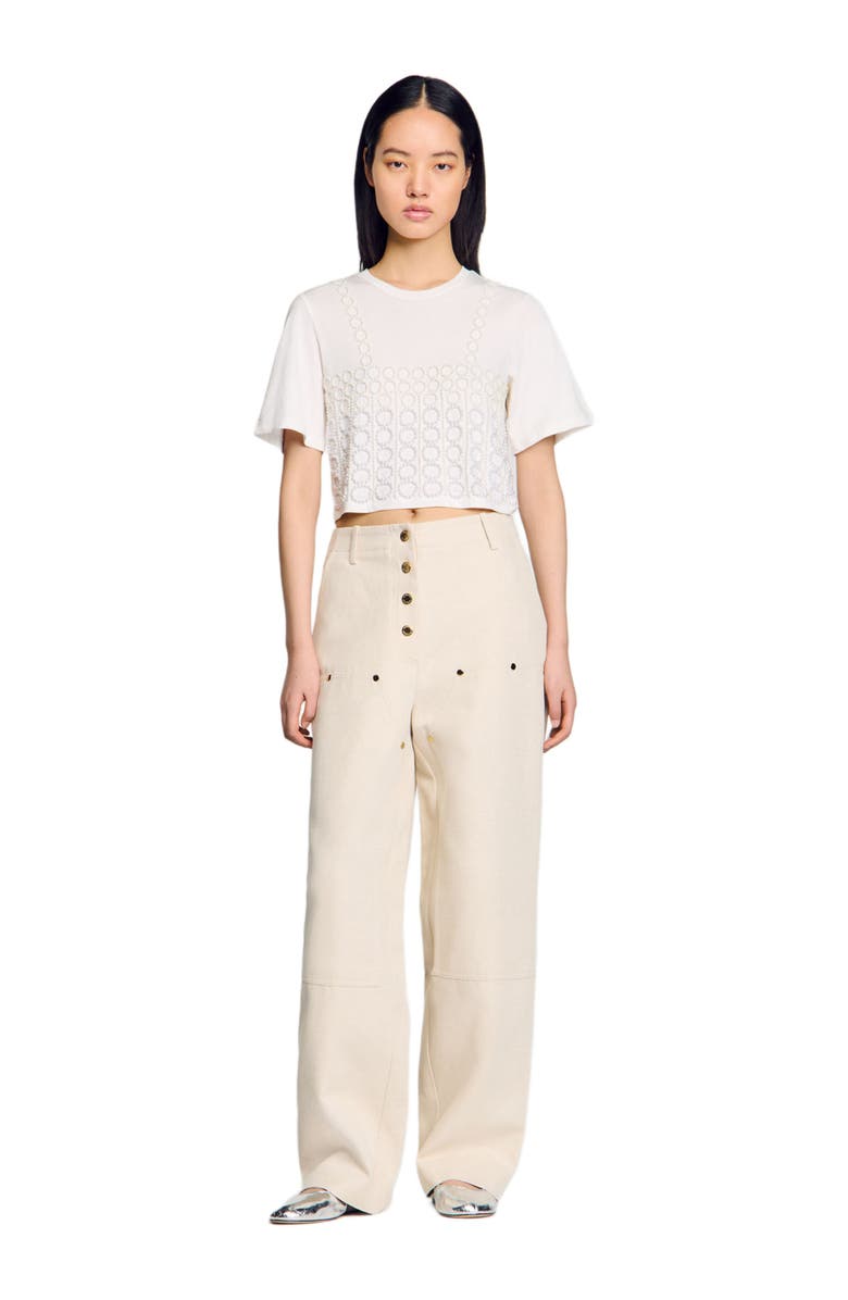 SANDRO Beaded cropped T-shirt, Main, color, 
