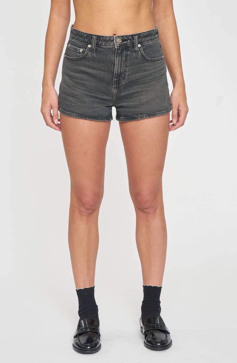 DAZE Troublemaker High Waist Distressed Denin Shorts, Main, color, Twilight