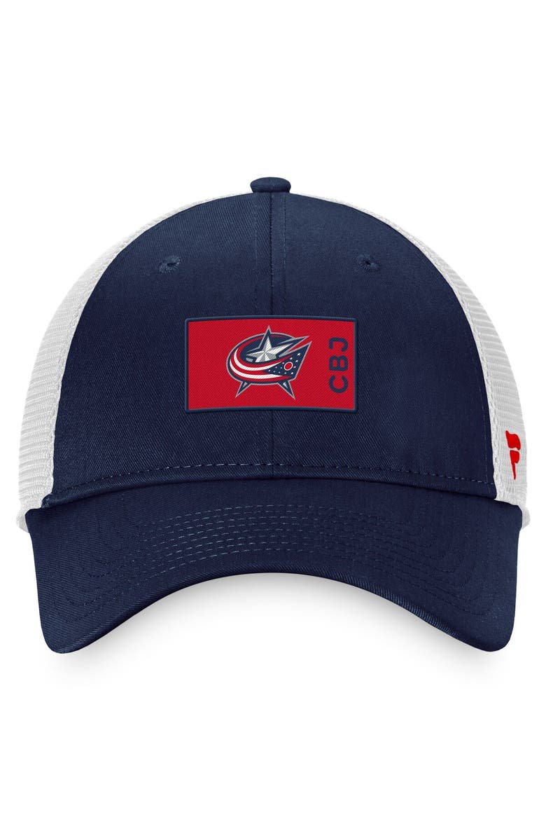 FANATICS Men's Fanatics Branded Navy Columbus Blue Jackets Authentic Pro Rink Trucker Snapback Hat, Alternate, color, 