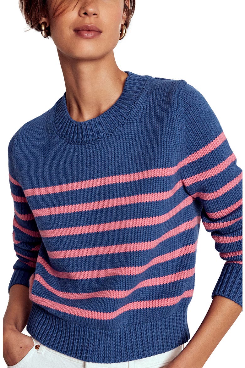 Lucy Stripe Chunky Crop Cotton Sweater, Main, color, BLUE, PINK STRIPE