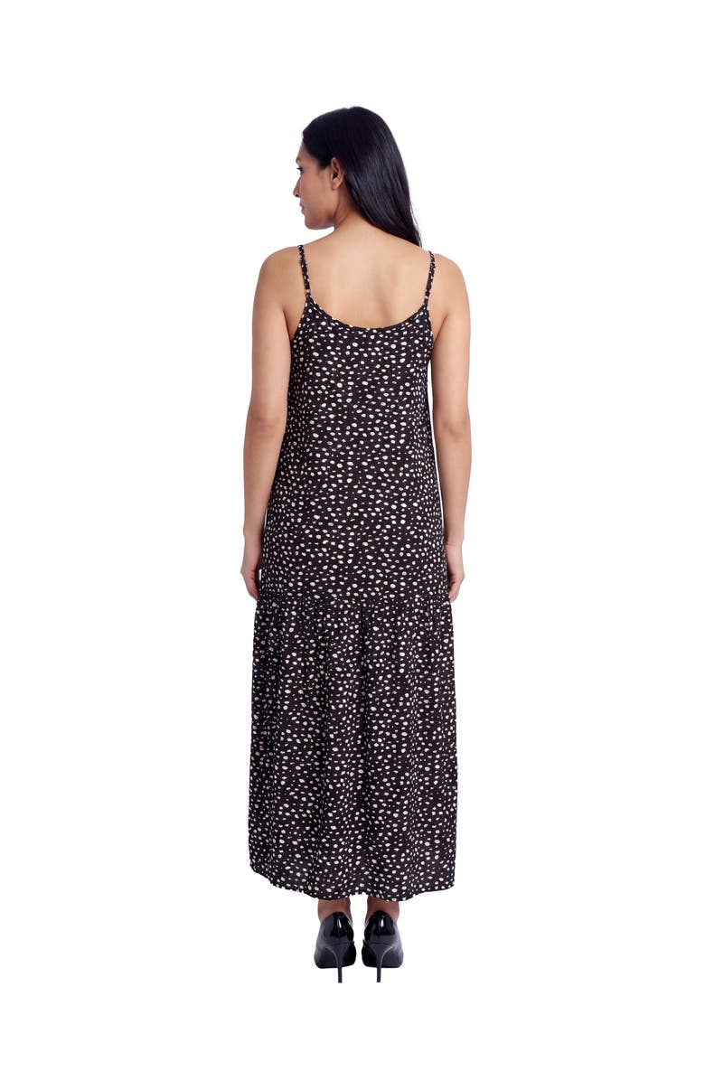 24seven Comfort Apparel Maternity Essential Dots Print Scoop Neck Spaghetti Strap Pocket A-Line Maxi Dress, Alternate, color, Black Multi