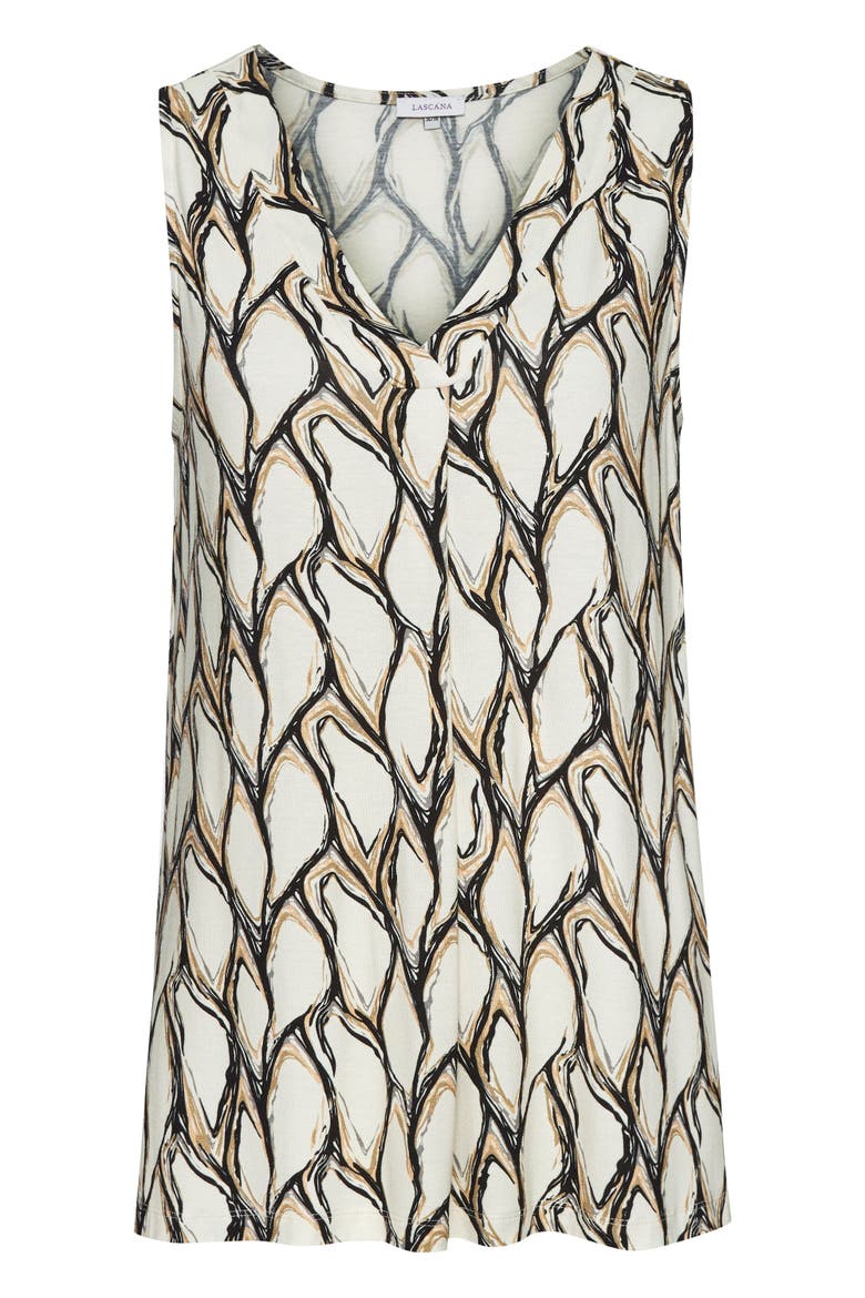 Printed V-Neck Tank Top, Alternate, color, Ivory Khaki