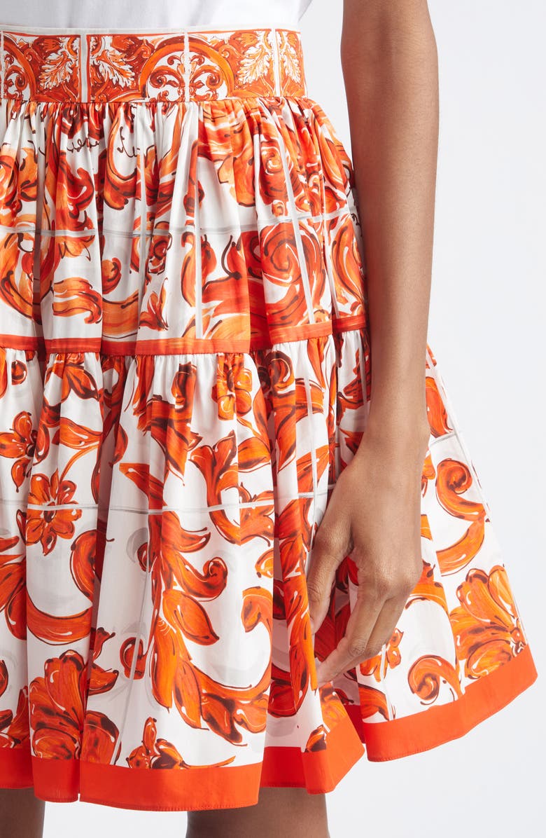 Dolce&Gabbana Majolica Print Cotton Poplin Miniskirt, Alternate, color, S9000 Variante Abbinata