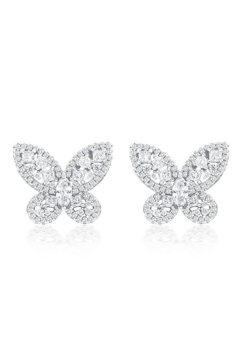 Pavé Butterfly Stud Earrings, Main, color, WHITE
