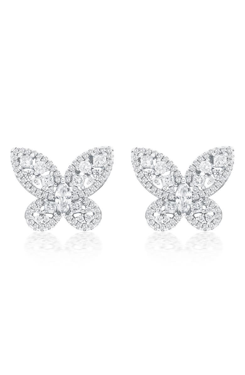SUZY LEVIAN Pavé Butterfly Stud Earrings, Main, color, White