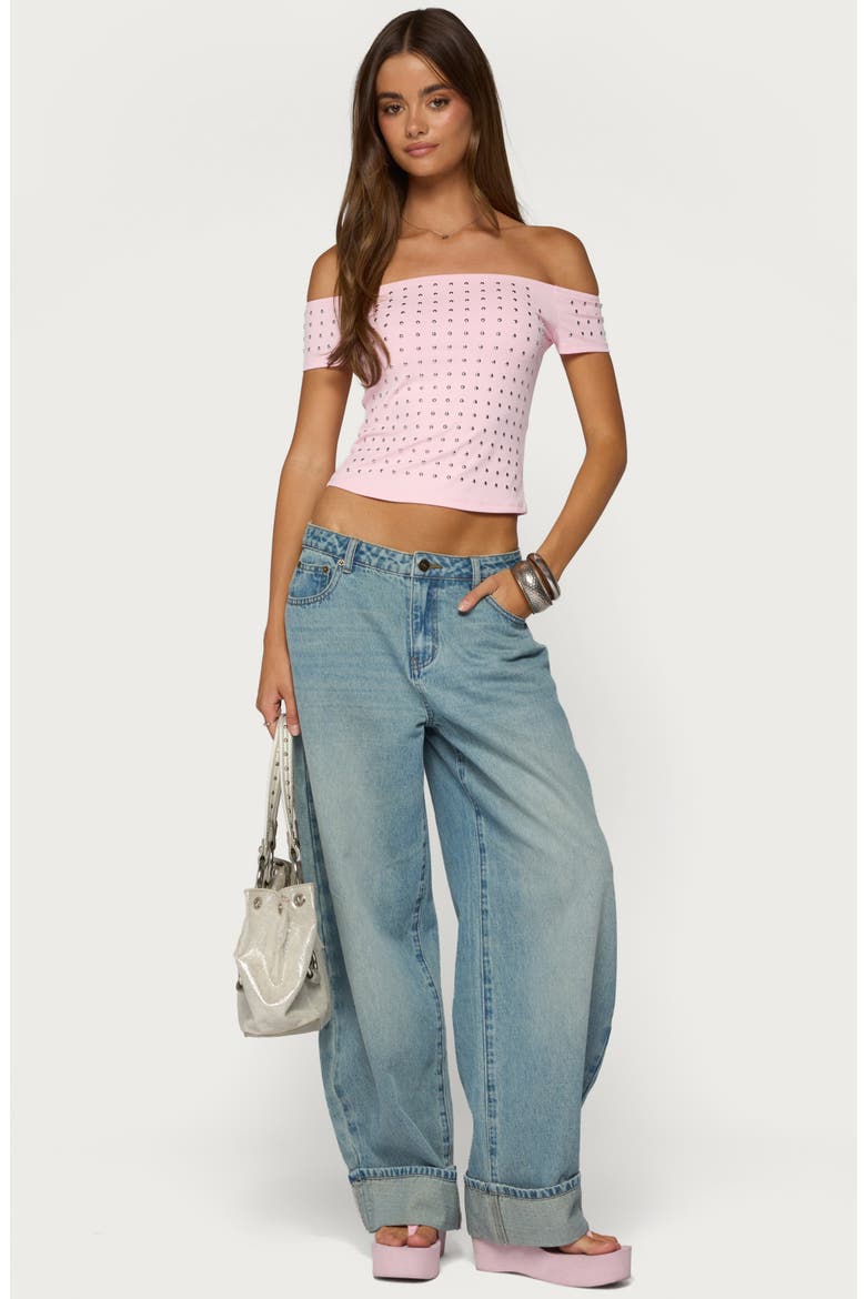 Mack Studded Off the Shoulder Top, Alternate, color, PINK