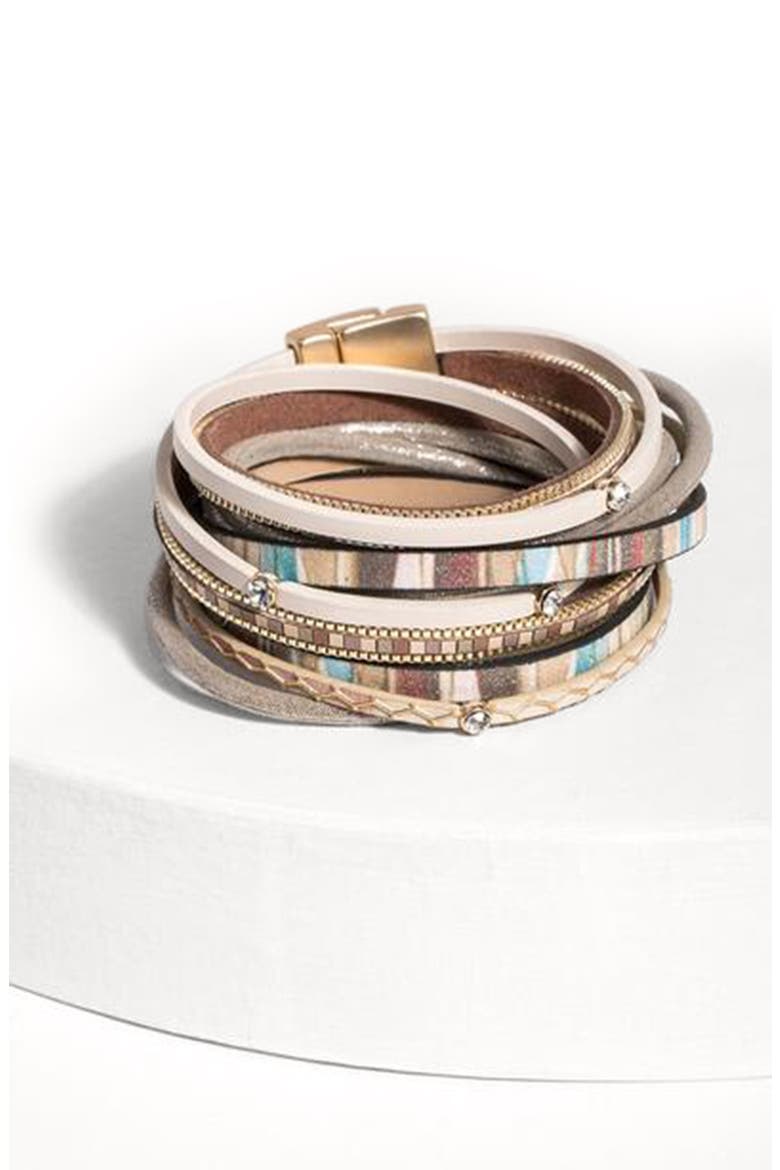 Faux Leather Wrap Bracelet, Alternate, color, TAUPE