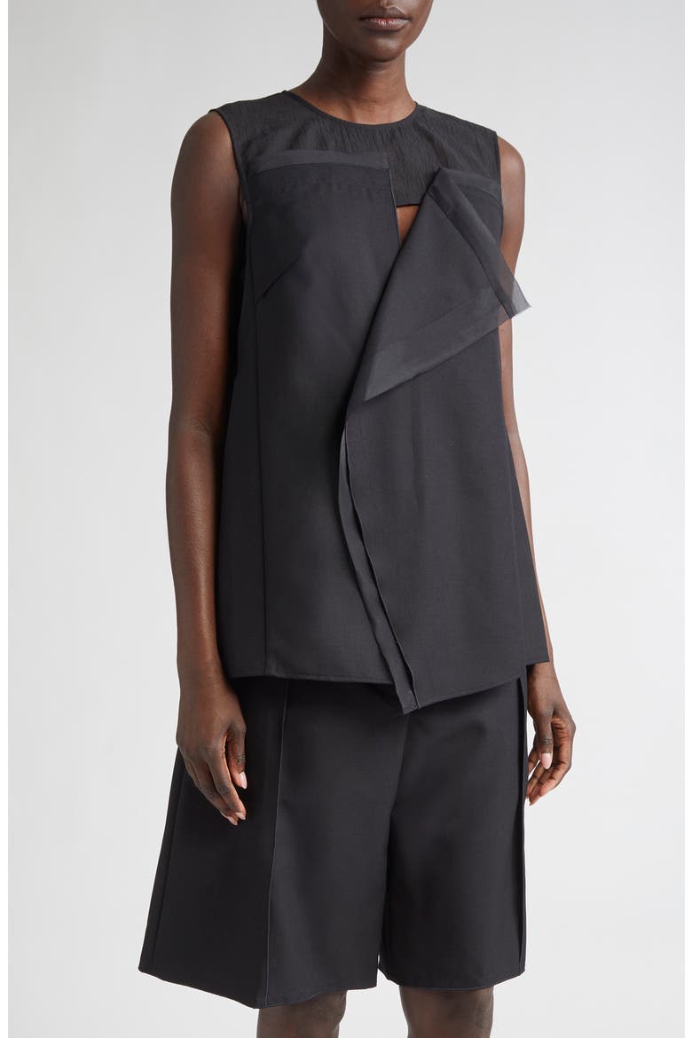 Asymmetric Drape Mixed Media Top, Main, color, BLACK