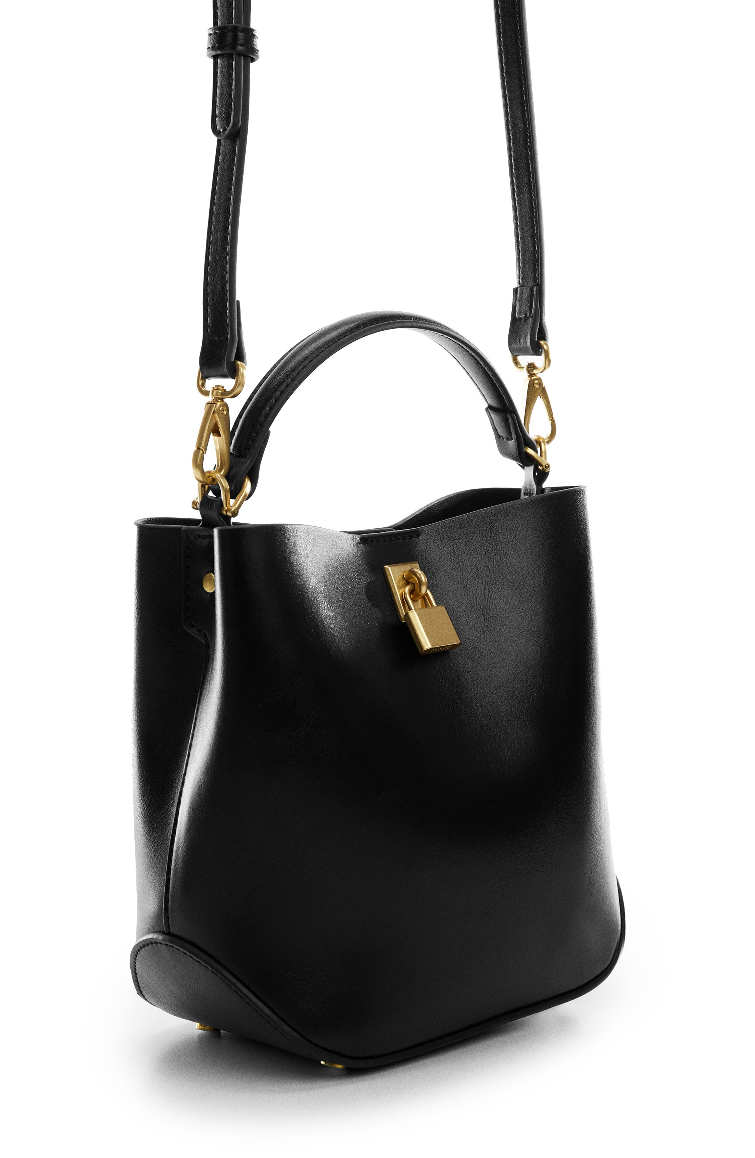 Padlock Faux Leather Mini Shopper Bag, Alternate, color, BLACK
