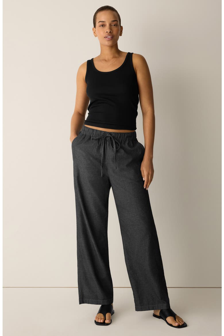 Organic Cotton Twill Straight Leg Drawstring Pants, Alternate, color, BLACK