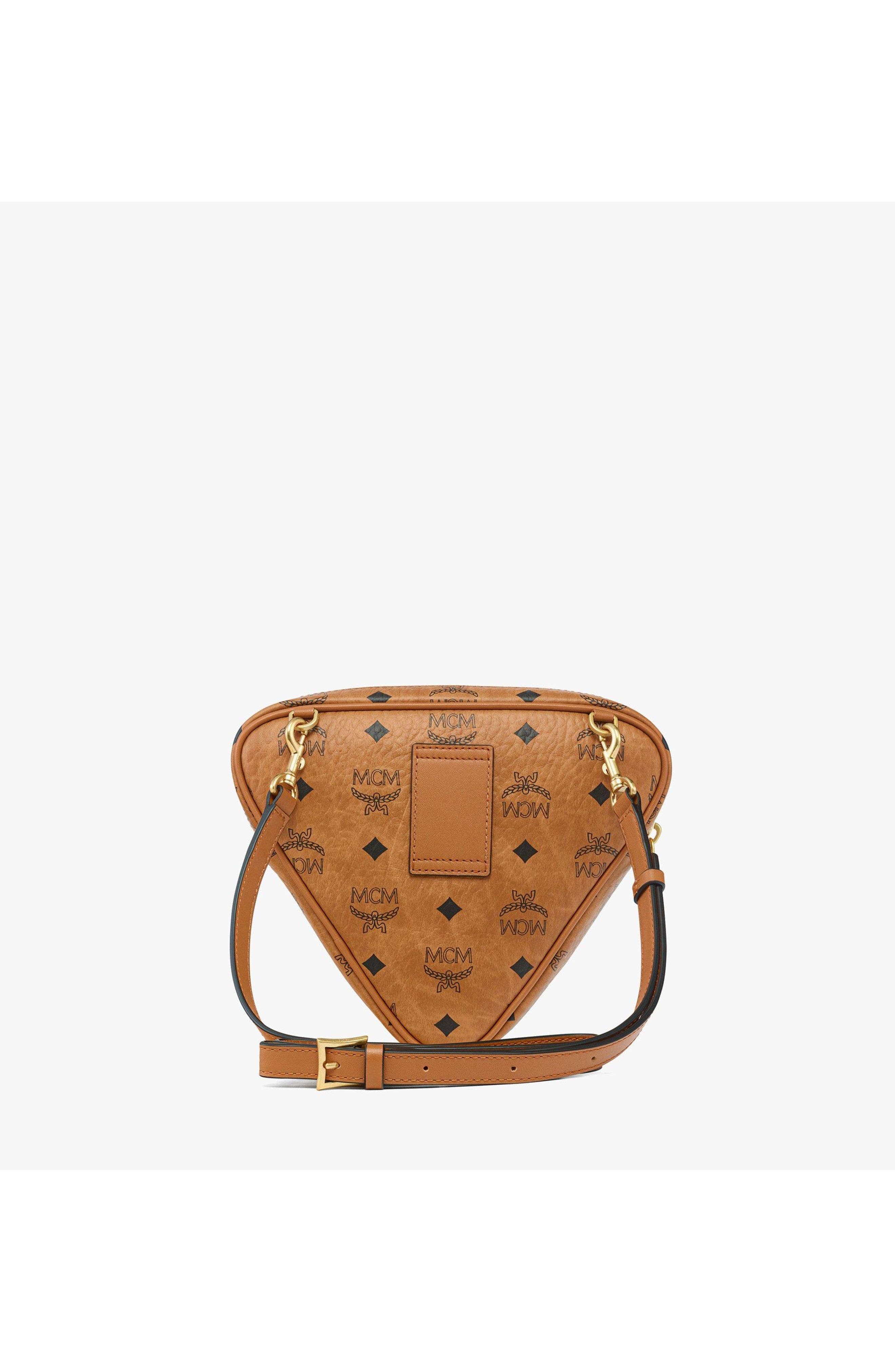 MCM Aren Tambourine Pouch in Visetos, Alternate, color, Cognac