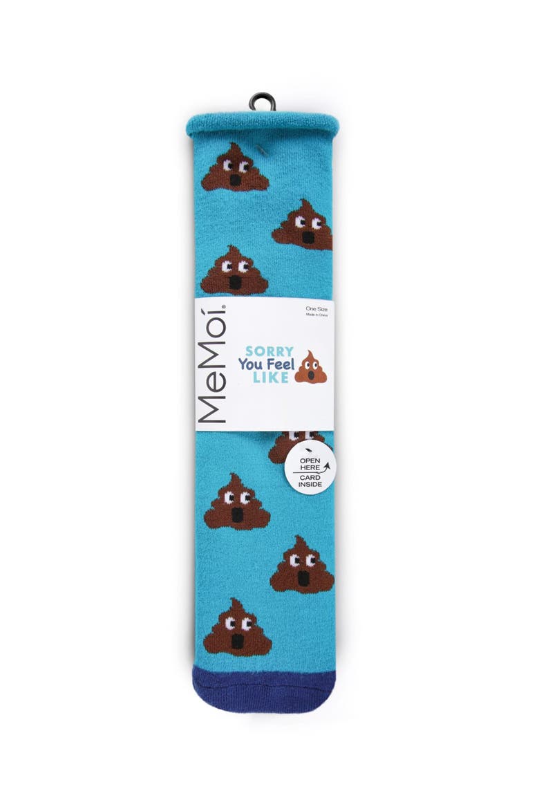 Big Kid's Sorry You Feel Like Poop Emoji Greeting Card Crew Socks, Main, color, Turquoise