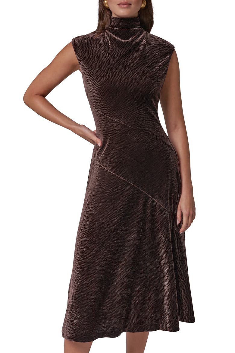 Metallic Plissè Midi Dress, Alternate, color, ESPRESSO
