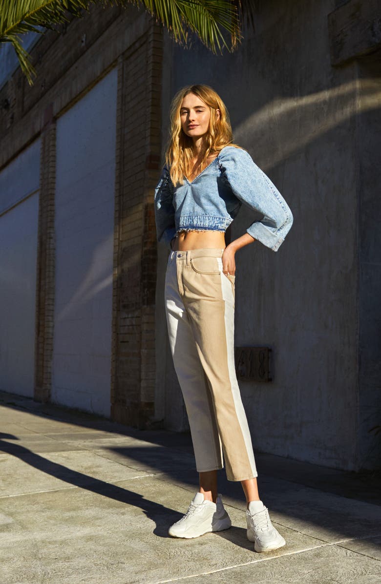 Topshop Acid Wash Denim Crop Top, Alternate, color, 