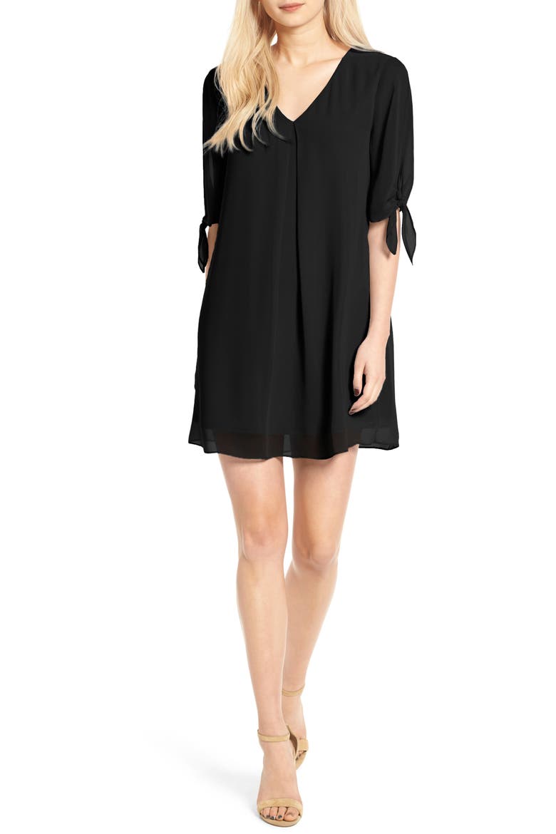 Jules Split Sleeve Shift Dress, Main, color, BLACK