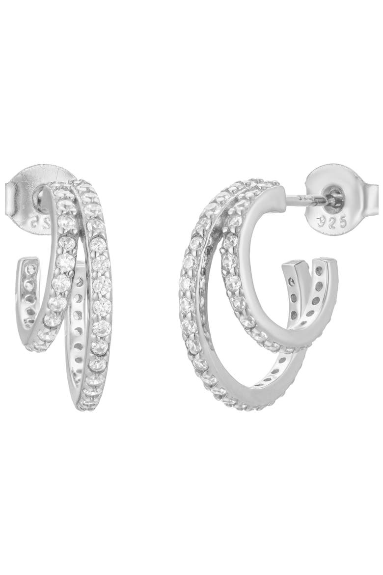 Hannah Crystal Mini Hoops, Main, color, Silver