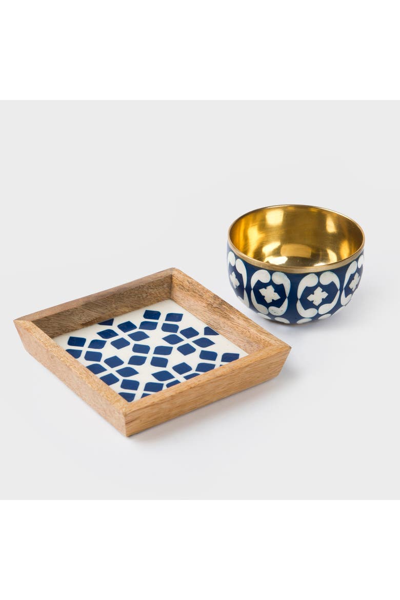Lattice Blue Trinket Bowl & Tray Gift Box Set, Main, color, Lattice Blue