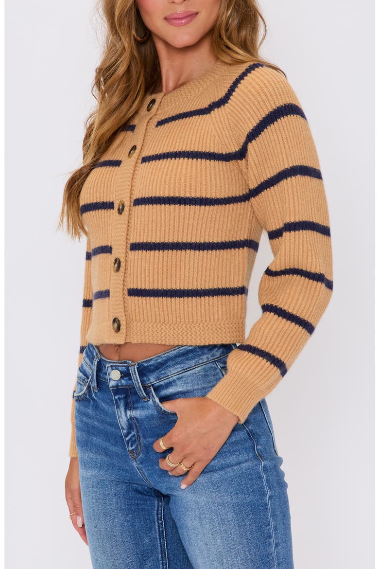 Nadia Stripe Crop Cardigan, Alternate, color, CAMEL NAVY