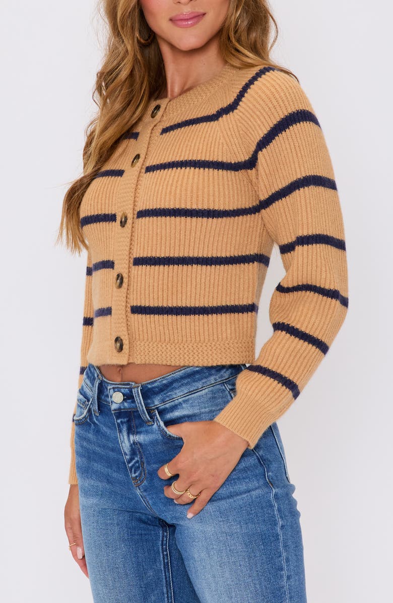 VICI Collection Nadia Stripe Crop Cardigan, Alternate, color, Camel Navy