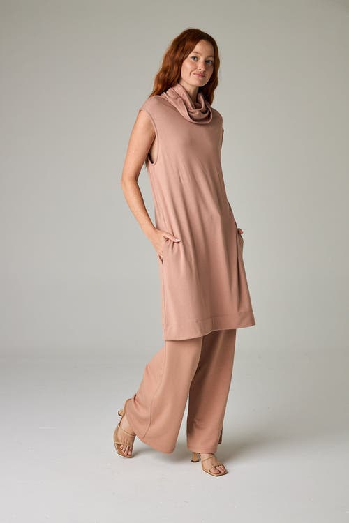 Eavolu Kakadu Eco-luxe Rib Sleeveless Funnel Neck Tunic/dress In Neutral