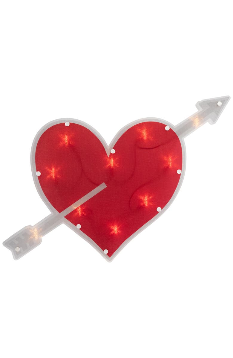 Northlight 18" Red and White Lighted Heart with Arrow Valentine's Day Window Silhouette, Main, color, Red