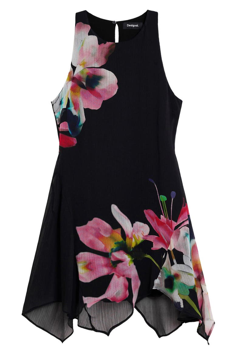 Floral Print Sleeveless Minidress, Alternate, color, BLACK