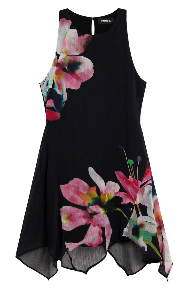 Desigual Floral Print Sleeveless Minidress, Alternate, color, Black