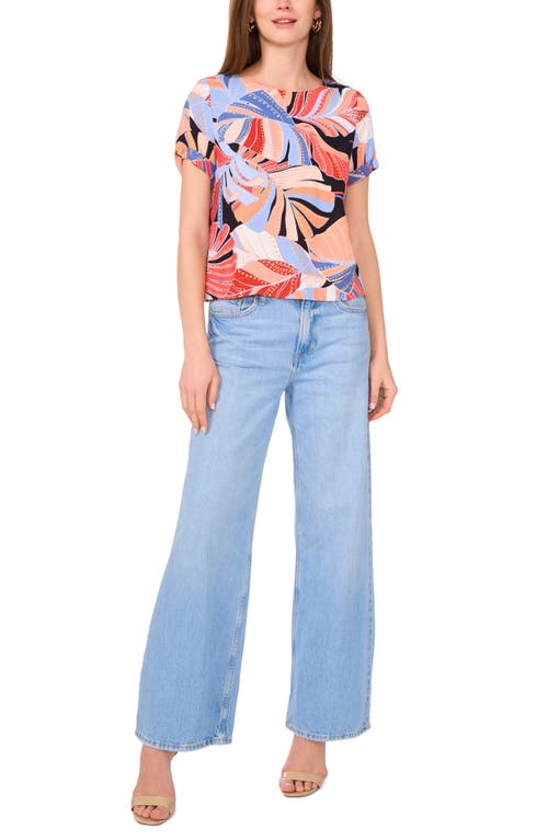Shop Vince Camuto Palm Print Rolled Cuff Top In Serene Sky